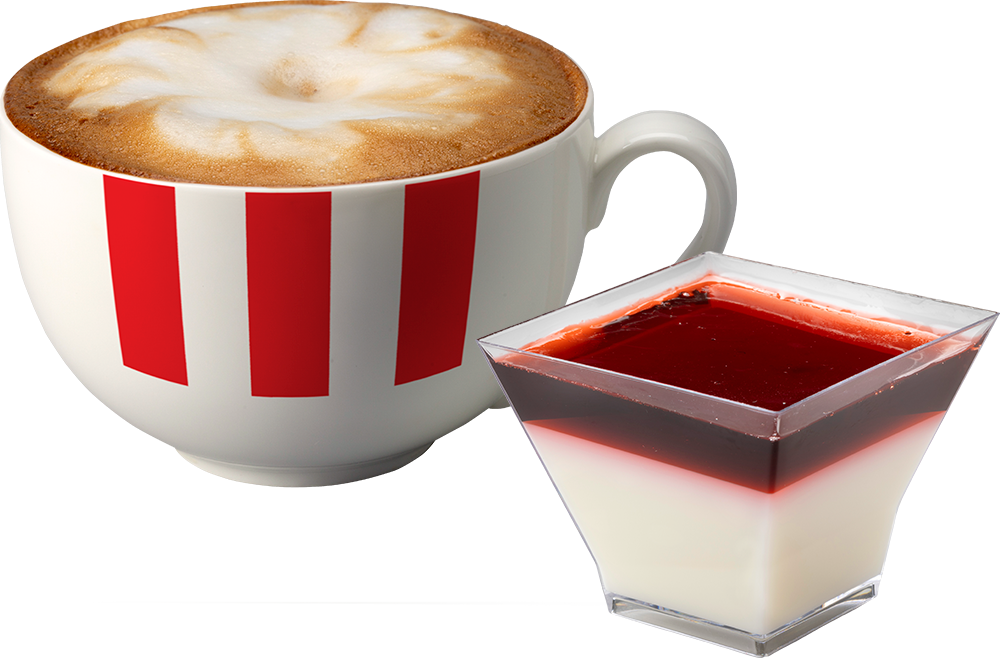 КФС купон на Кофе средний на выбор (Капучино, Латте) + Панна Котта