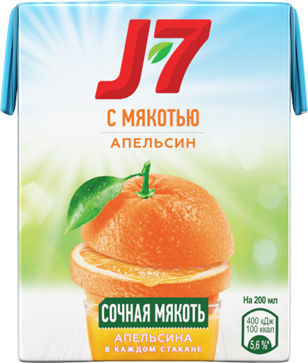 Сок J7 апельсиновый 0,2 л в КФС — цена, калорийность, состав, вес и фото