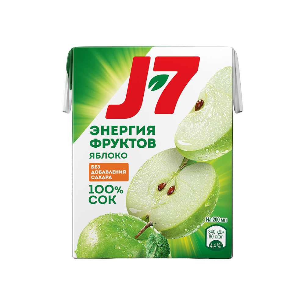 Сок J7 яблочный 0,2 л в КФС — цена, калорийность, состав, вес и фото